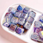 Plating Dual Color Gradient Crackle Square Acrylic Beads 16mm 10pcs 3