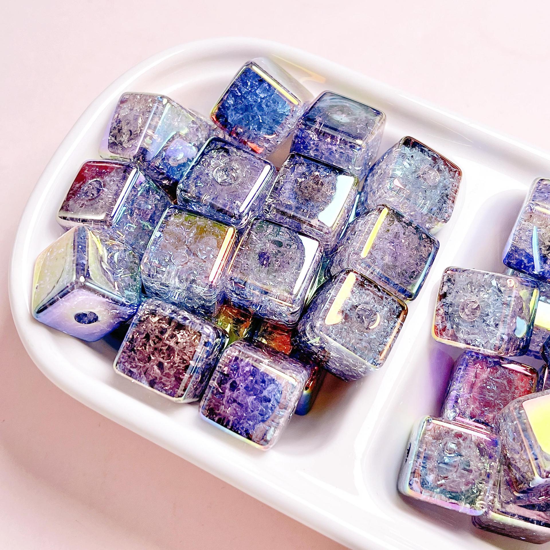 Plating Dual Color Gradient Crackle Square Acrylic Beads 16mm 10pcs 3