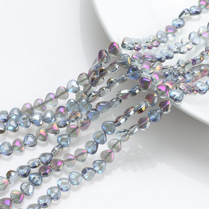 Electroplated Heart Glass Beads 8mm Transparent Mixed Colors 50pcs 8