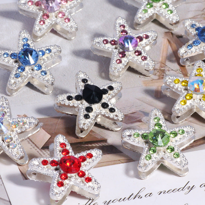 Double Sided Star Rhinestone Beads 21mm Alloy Encrusted 6pcs 4