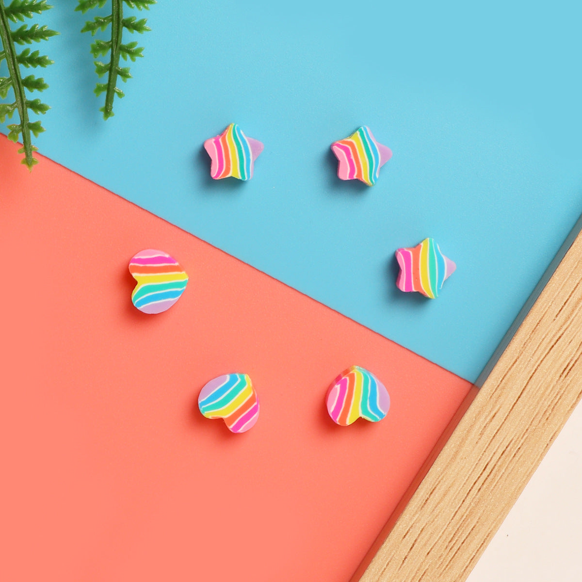 Rainbow Star and Heart Clay Beads 9mm Colorful Polymer 100pcs 3