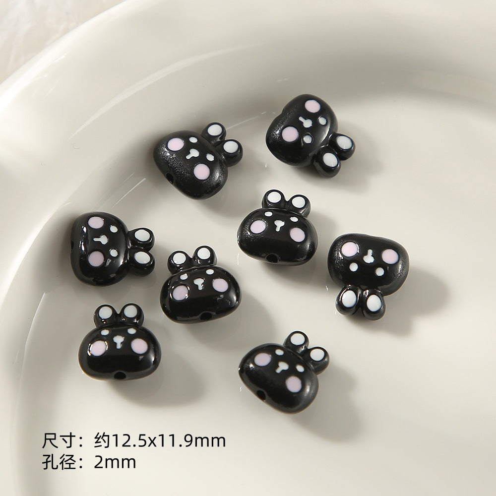 Kitten Series Metal Beads Black and Pink Enamel Alloy 10pcs 18