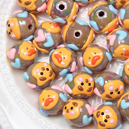 Hand Painted Acrylic Beads 16mm New Year Dog Faces 10pcs 3