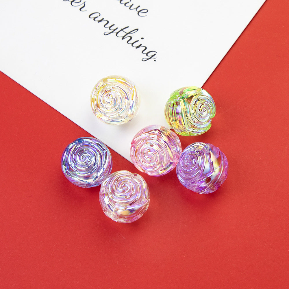 Transparent Rose Acrylic Round Beads 15x16mm Swirling Floral 20pcs 2