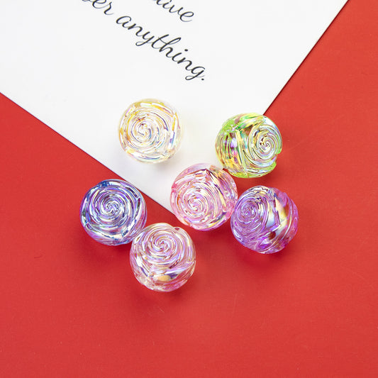 Transparent Rose Acrylic Round Beads 15x16mm Swirling Floral 20pcs 2