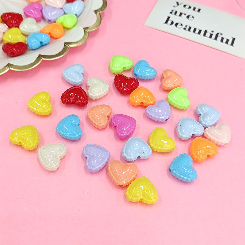 Glossy Painted Lace Heart Acrylic Beads 18mm Colorful Pastel 50pcs