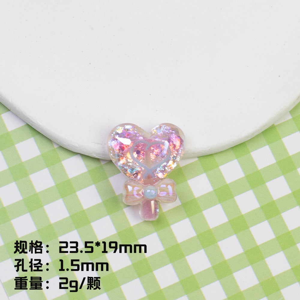 Plating Glitter Faceted Heart Lollipop Resin Beads 23.5x19mm 20pcs 6
