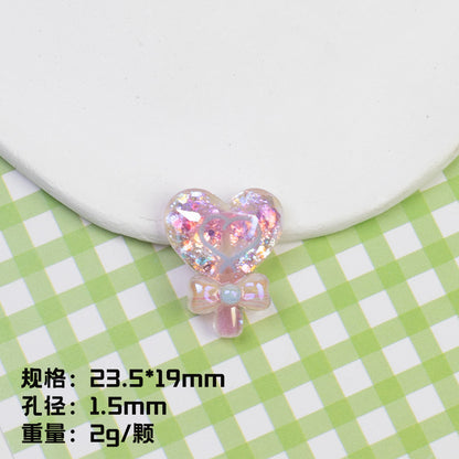 Plating Glitter Faceted Heart Lollipop Resin Beads 23.5x19mm 20pcs 6