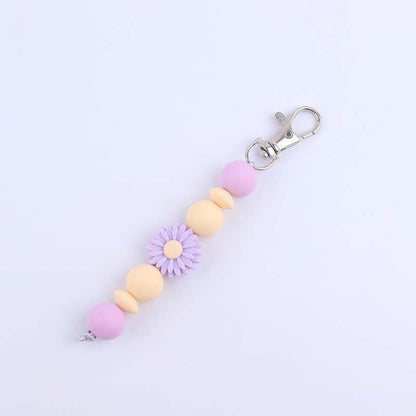 Silicone Beaded Bracelet Daisy Keychain Pastel Floral Design 8