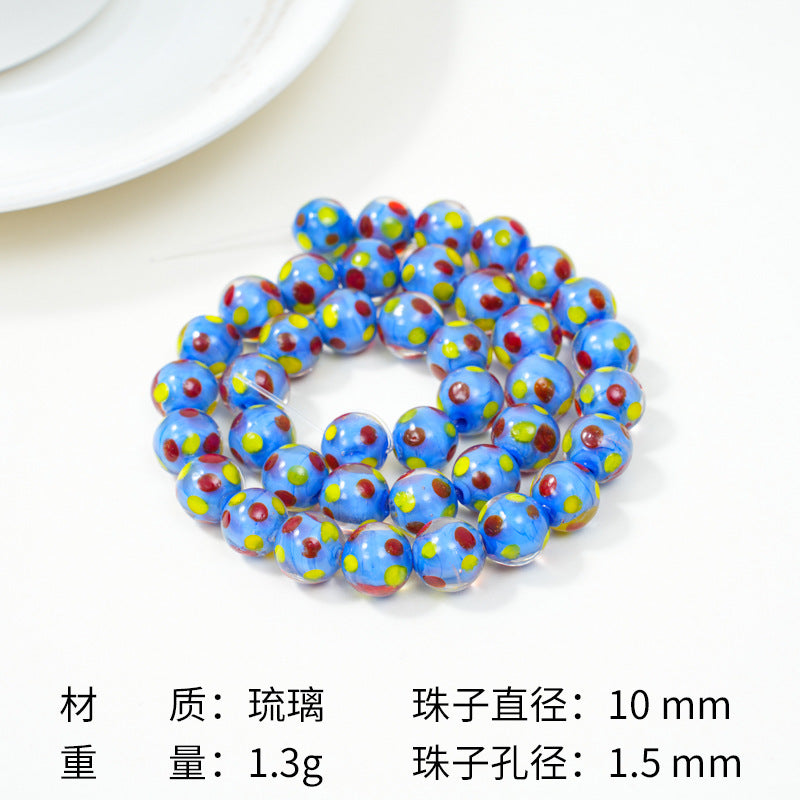 Lampwork Glass Beads Round 10mm Bright Polka Dotted Enamel 40pcs 6