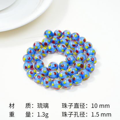 Lampwork Glass Beads Round 10mm Bright Polka Dotted Enamel 40pcs 6