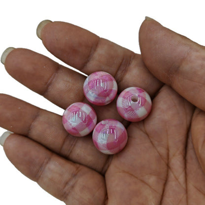 UV Plating Round Acrylic Beads 16mm Houndstooth Pattern 100pcs 6