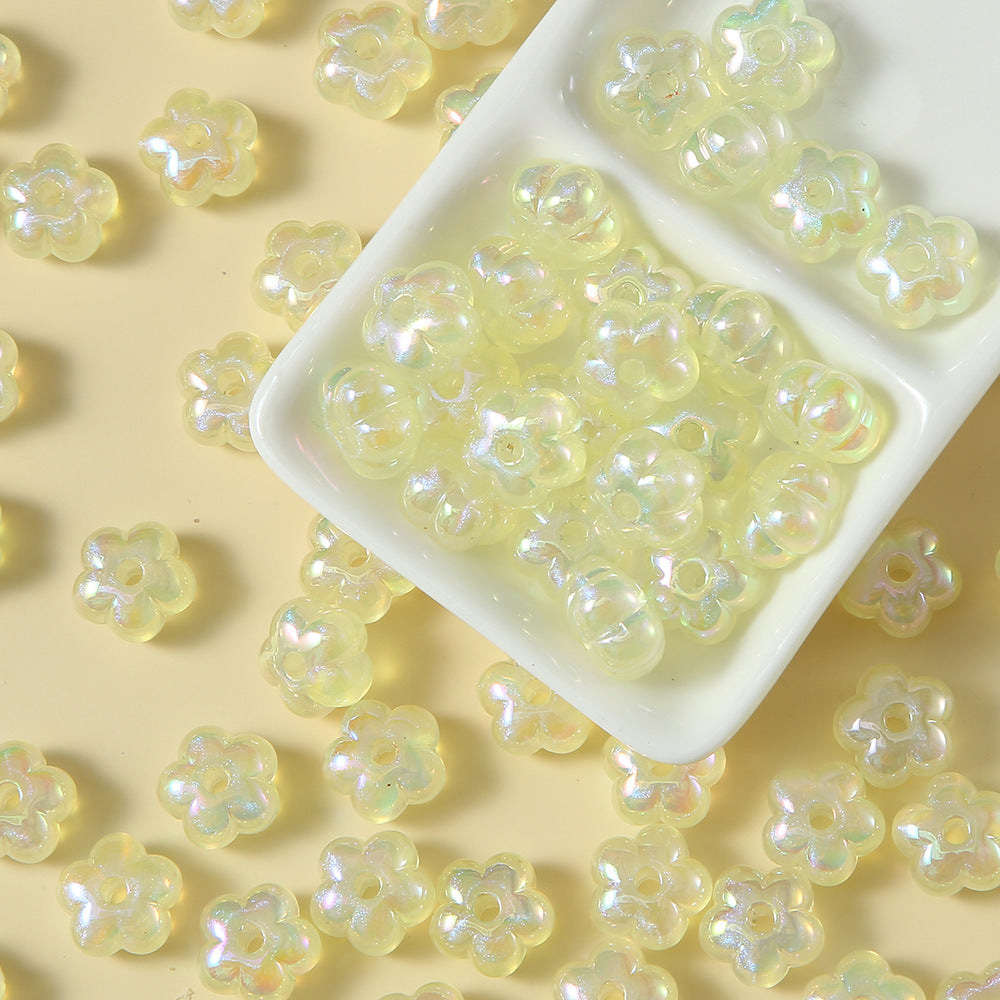 Plating Chunky Five-Petal Flower Resin Beads 13mm Iridescent Pastel 10pcs 4