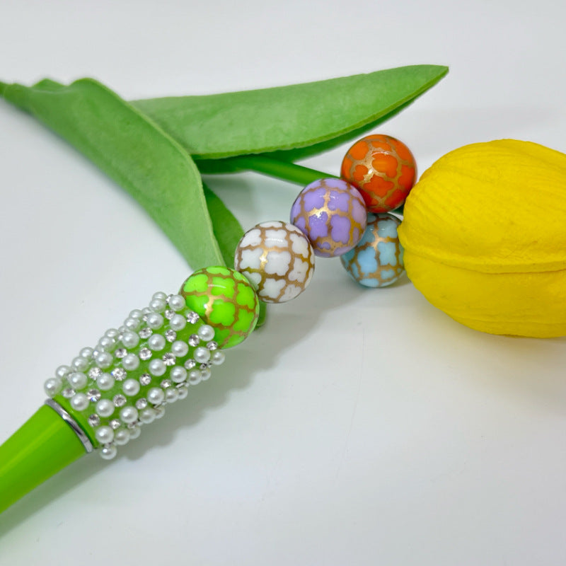 Round Acrylic Beads 16mm Gilded Plaid Pattern Glossy 50pcs 4