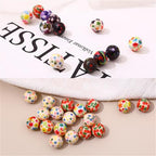 Japanese Vintage Showa Printed Resin Beads 10/12mm Glossy Floral 15pcs