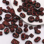 Painted Acrylic Beads Black Red Series Carved Patterns 100pcs