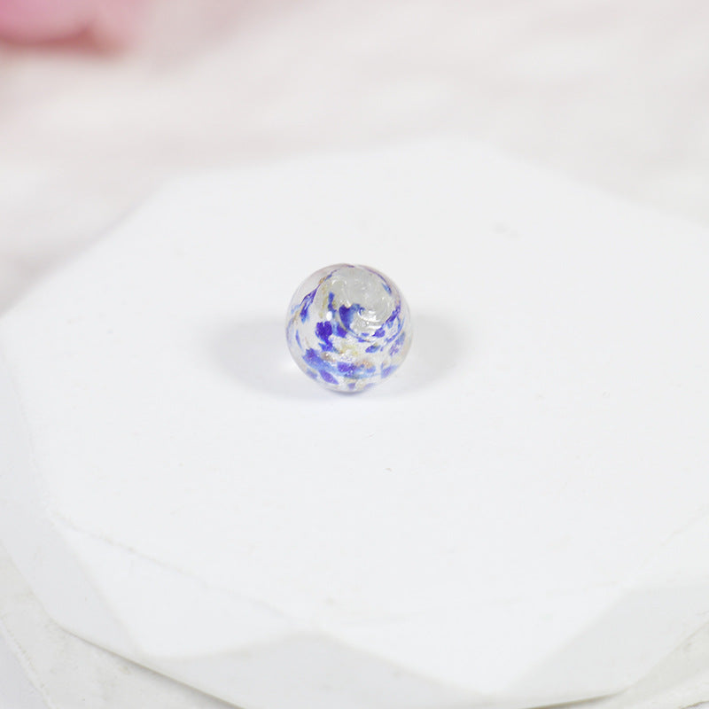 Lampwork Glass Beads Round 10-12mm Transparent Silver Foil Floral 10pcs 9