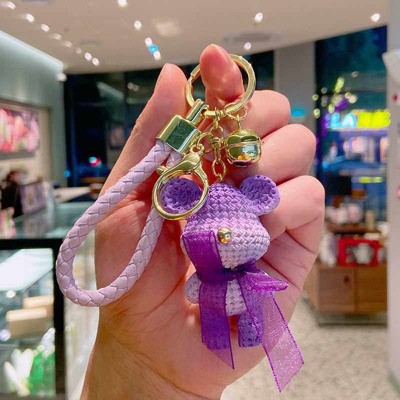 Resin Gradient Wool Bear Keychain with Soft Ribbon and Gold Accents 11