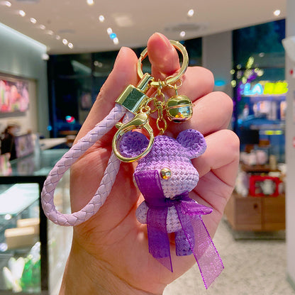 Resin Gradient Wool Bear Keychain with Soft Ribbon and Gold Accents 11