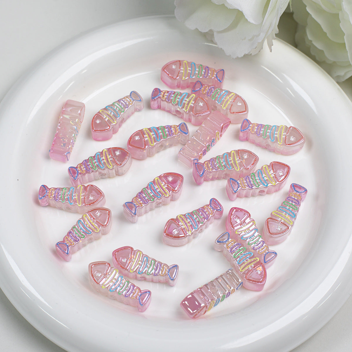 Plating Colorful Fish Bone Resin Beads 24mm 10pcs 13