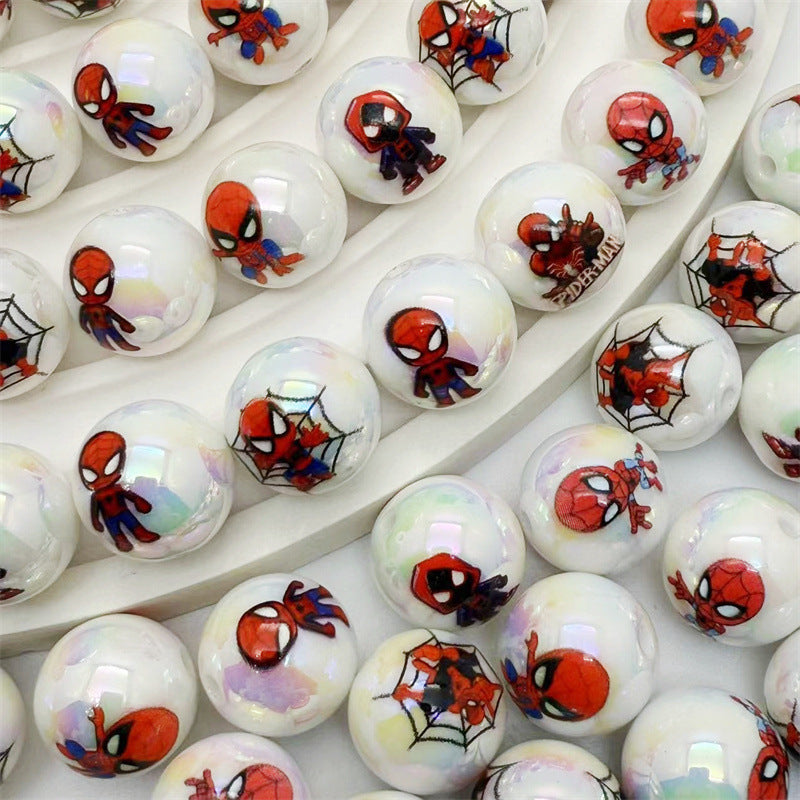 Plating Round Acrylic Beads 16mm Spider Man Printed 50pcs