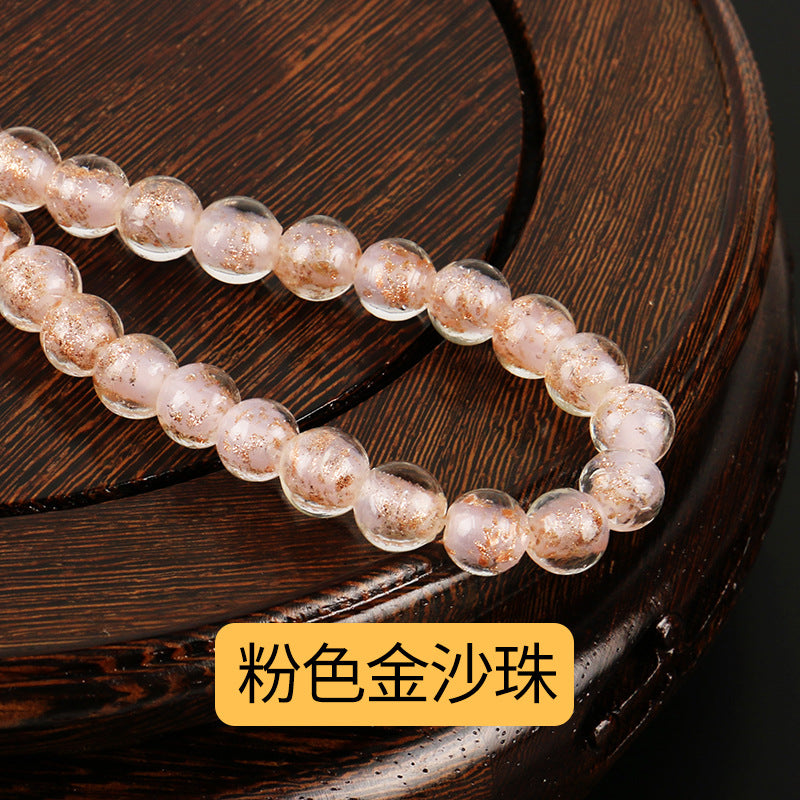 Lampwork Glass Beads Round 8-12mm Dyed Core Gold Foil 100pcs 9