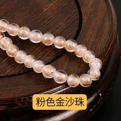 Lampwork Glass Beads Round 8-12mm Dyed Core Gold Foil 100pcs 9