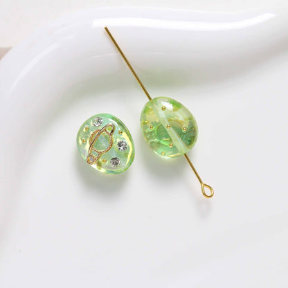 Oval Resin Rhinestone Beads 17x14mm Planet Pattern 5pcs 9