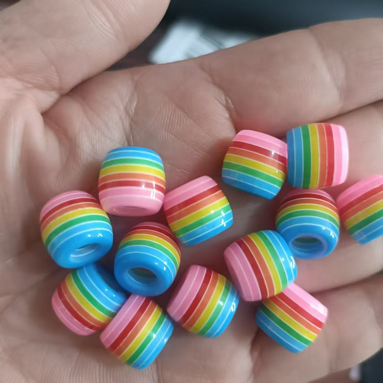 Striped Resin Beads 12mm Large Hole Multicolor Chunky 100pcs 6