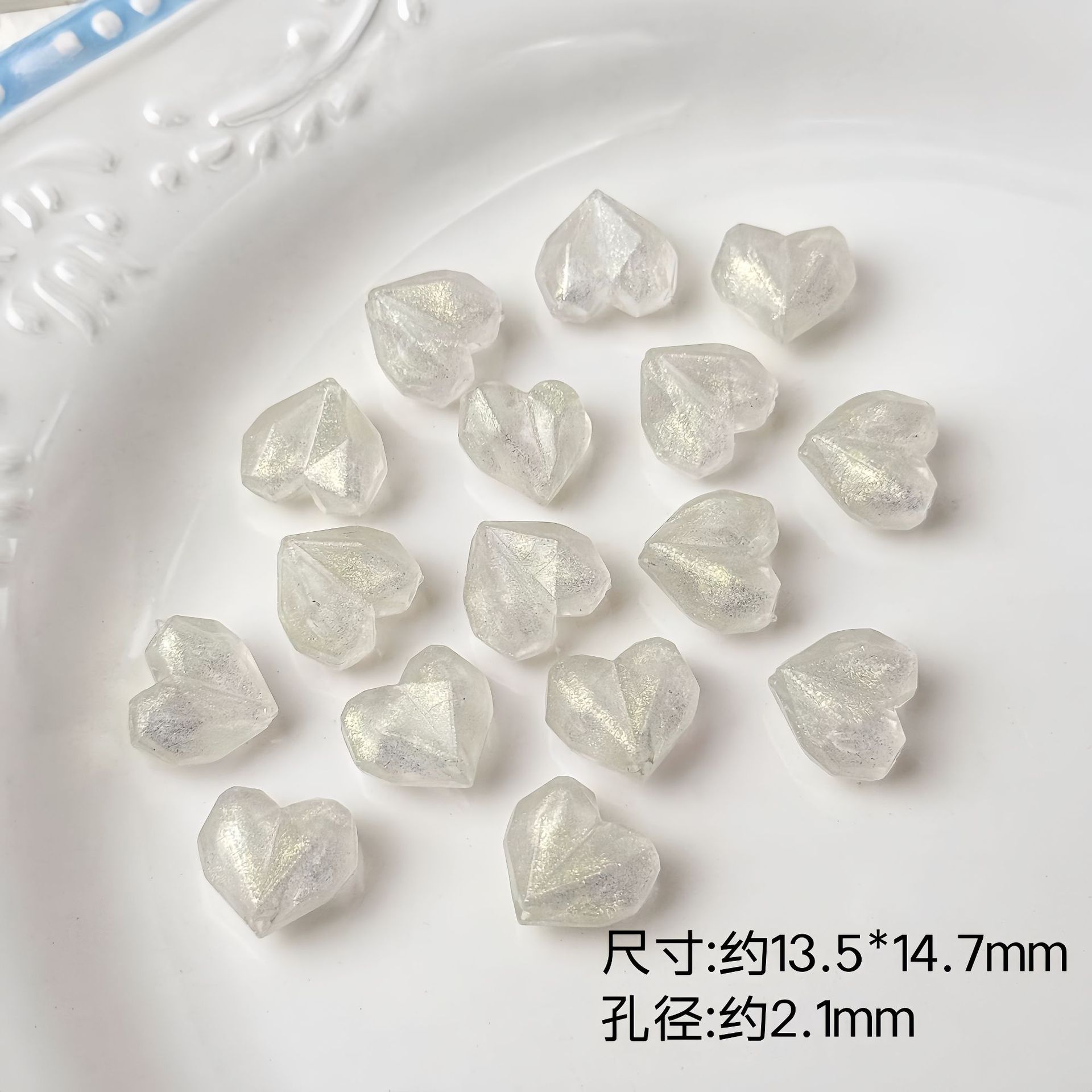 Faceted Glitter Heart Acrylic Beads 14mm Colorful Mixed 30pcs 6