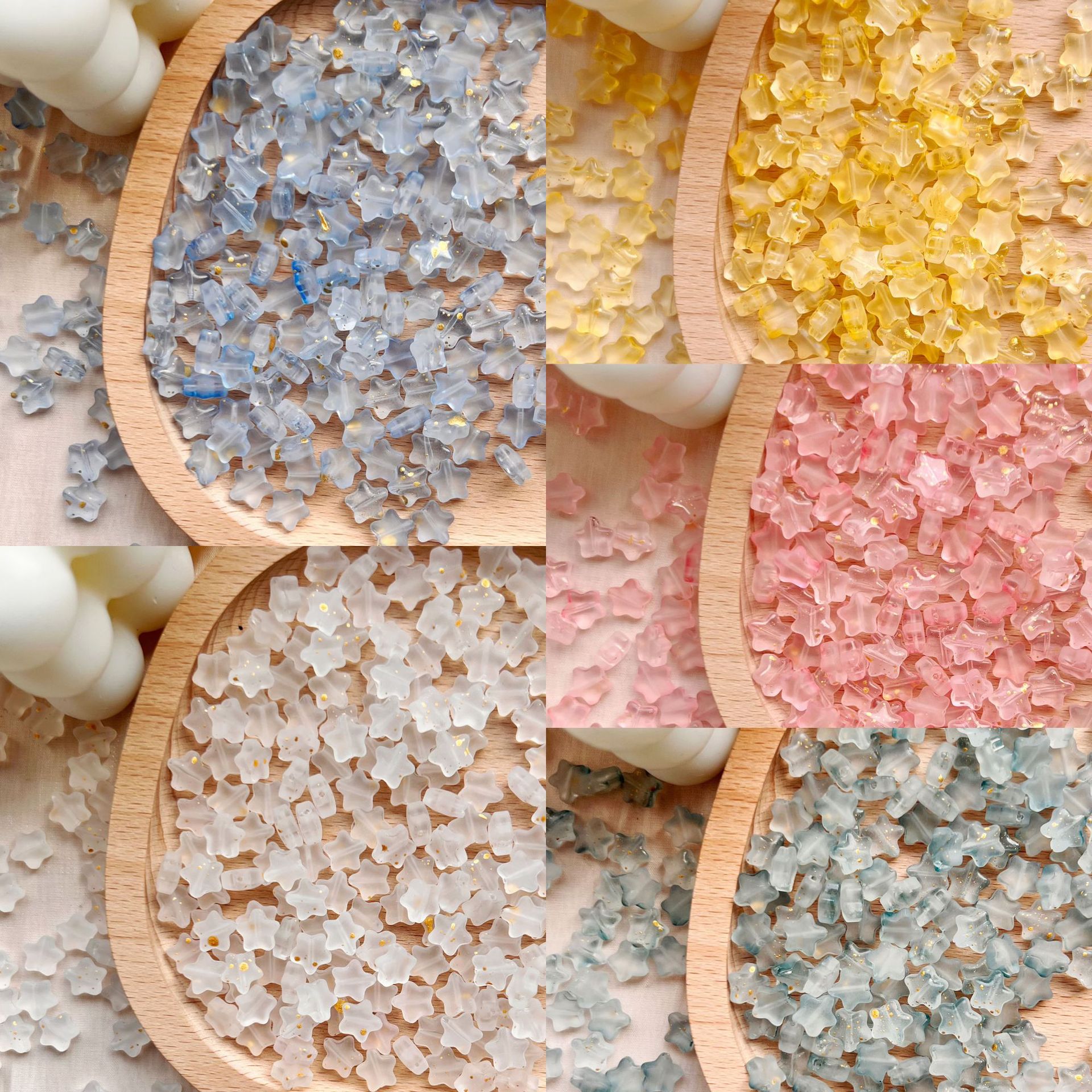 Frosted Pentagonal Star Glass Beads 8mm Soft Glow with Gold Flecks 30pcs