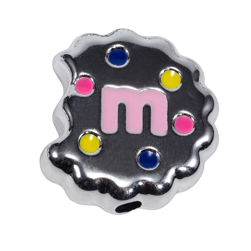 Hand Painted Bitten Cookie Acrylic Beads 22mm Enamel Glossy 10pcs 39