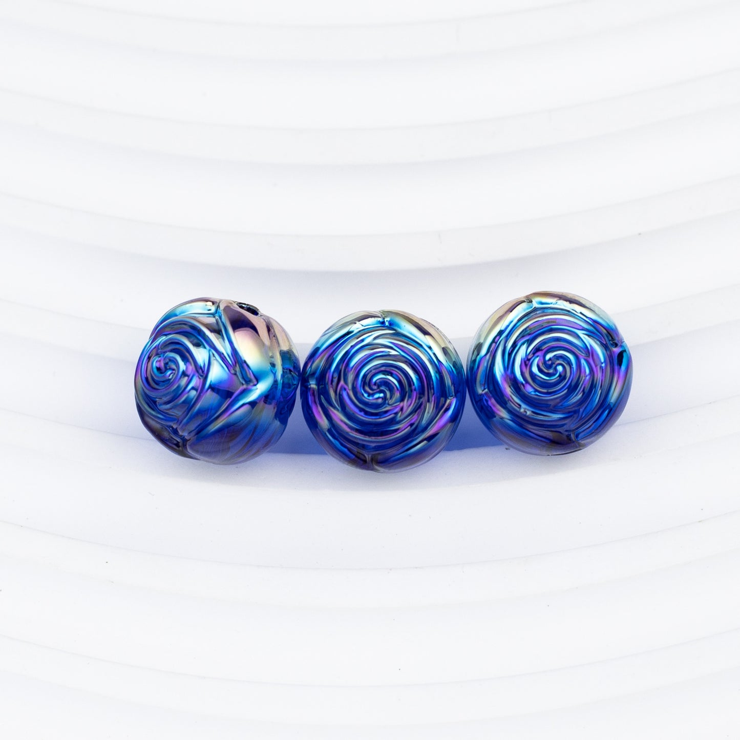 Transparent Rose Acrylic Round Beads 15x16mm Swirling Floral 20pcs 14