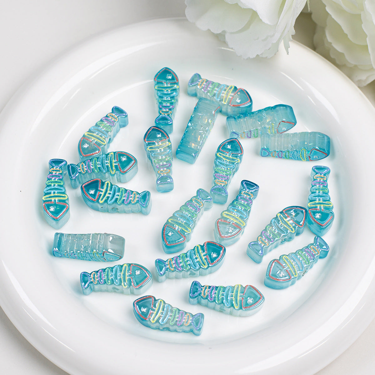 Plating Colorful Fish Bone Resin Beads 24mm 10pcs 10