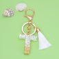 Tassel Letter A Keychain Resin Gold Flakes White Tassel 49