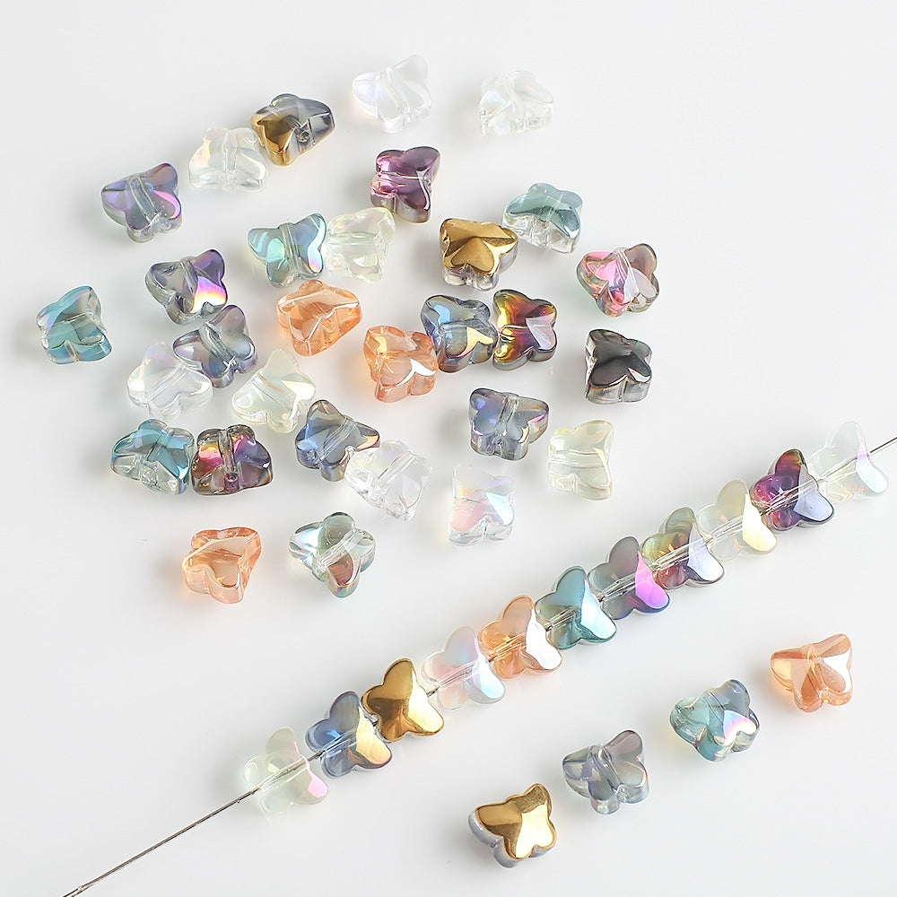 Electroplated Butterfly Glass Beads 8mm Iridescent Gold Purple Crystal 50pcs 2