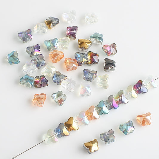 Electroplated Butterfly Glass Beads 8mm Iridescent Gold Purple Crystal 50pcs 2
