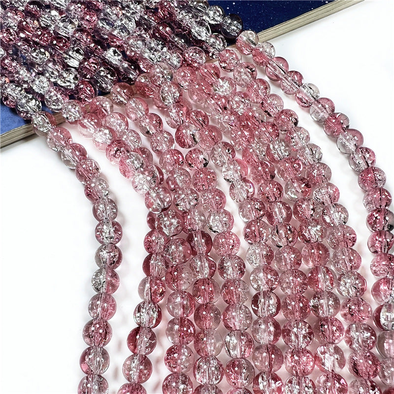 Crackle Flower Glass Beads 8mm Soft Purple Blue Gradient 3 Strands 26