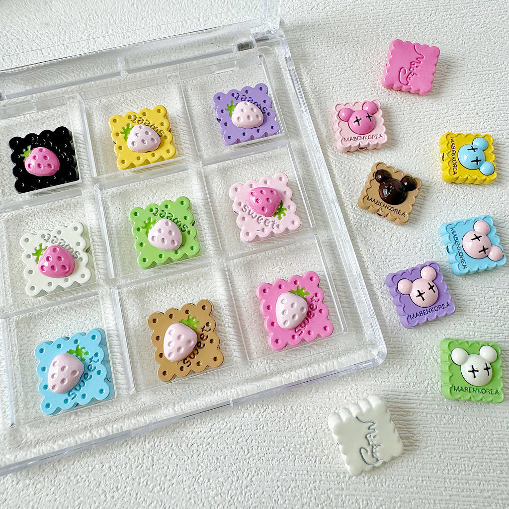 Strawberry and Mouse Metal Beads 13mm Pastel Painted Cookie Design 10pcs