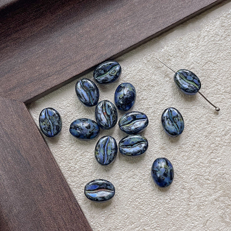 Vintage Czech Coffee Bean Lampwork Glass Beads 8x11mm 10pcs 12