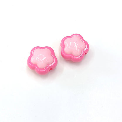 Cream Double Flower Acrylic Beads 18mm Colorful Glossy 50pcs 6