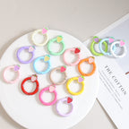 Strawberry Painted Circle Zinc Alloy Trigger Spring Keyrings 6pcs 32mm 5