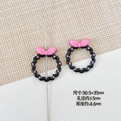 Bow and Star Metal Beads 34mm Painted Pastel Colors 5pcs 22