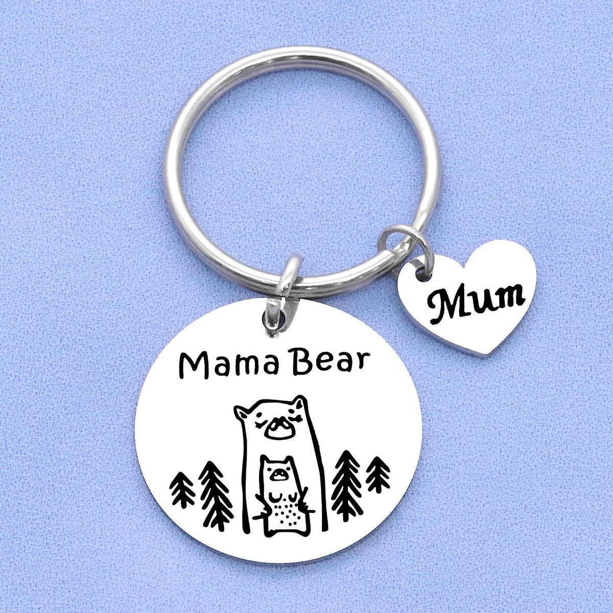 Mama Bear Stainless Steel Keychain Minimalist Animal Design
