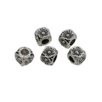 Square Metal Beads 5/8mm Tibetan Four-Sided Flower Antique Silver Tone 5