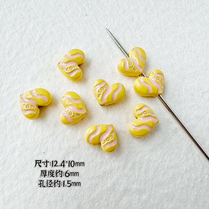 Heart Metal Beads Baking Painted Bubble Tea Design Alloy 10pcs 20