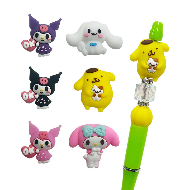 Silicone 3D Focal Beads Sanrio Pom Pom Purin Holding Dog OK Heart