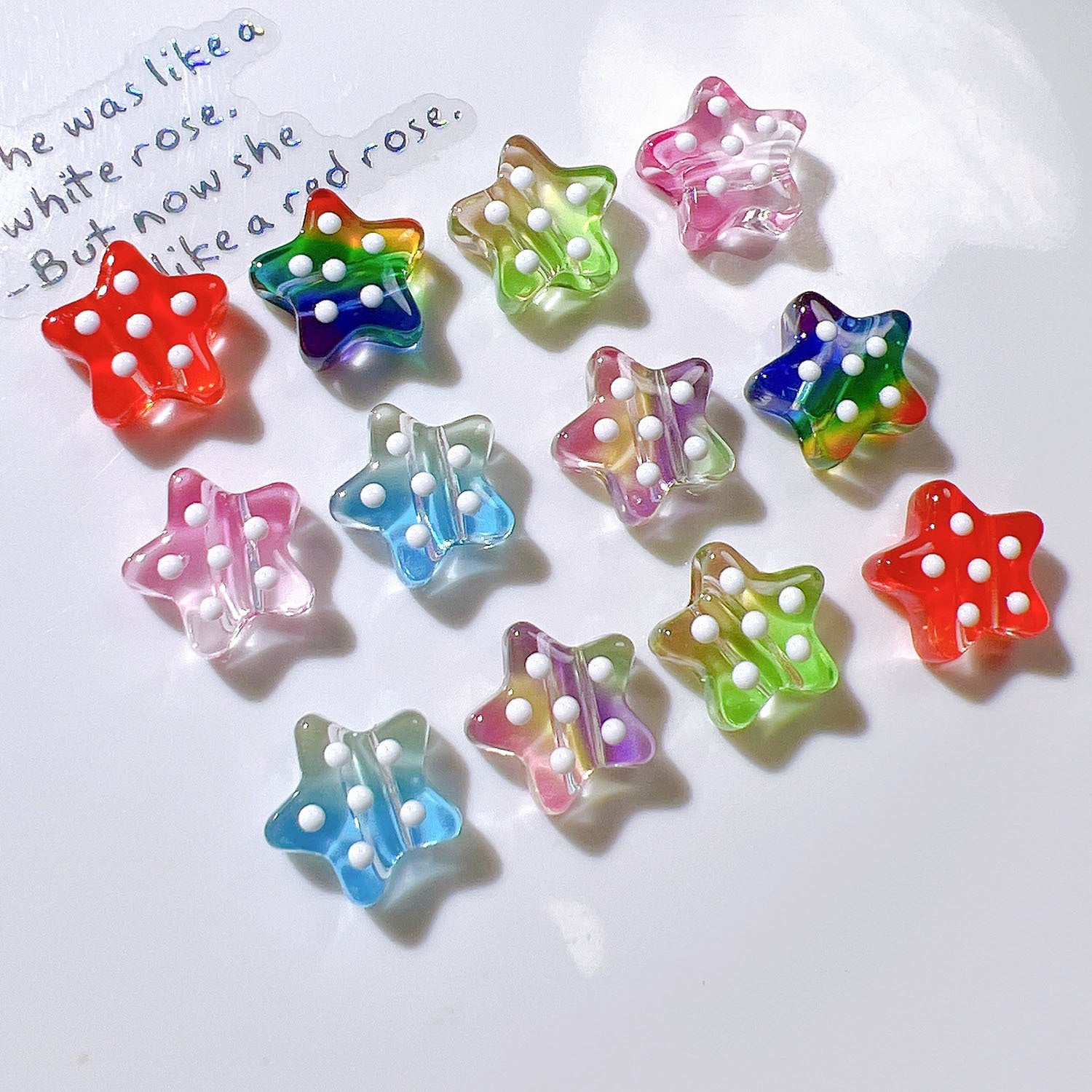 Dotted Rainbow Star Acrylic Beads 18mm Glossy Texture 10pcs