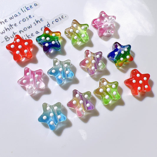 Dotted Rainbow Star Acrylic Beads 18mm Glossy Texture 10pcs