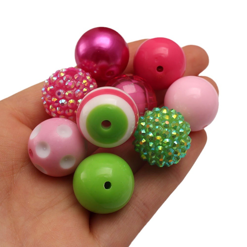 Bubblegum Beads 20mm Green Pink White Rhinestone Chunky Mix 50pcs 5